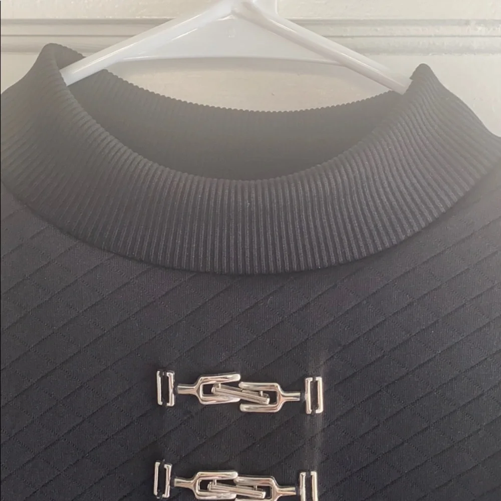 NWT RAFAEL women’s black gray small long sleeve top clasp accent Grandma retro